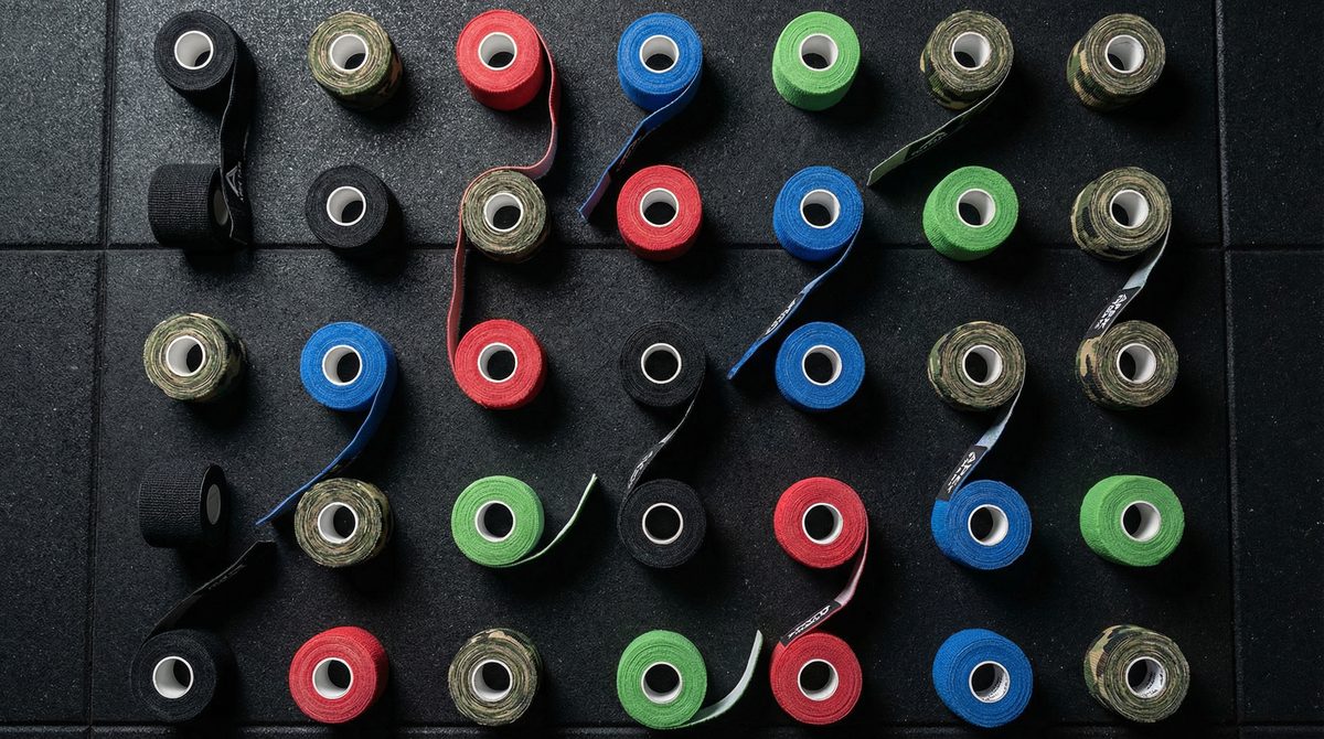 Custom branded weightlifting tape display with gym logo